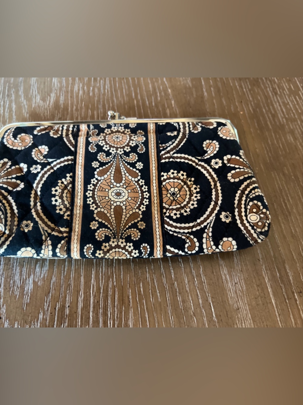 Vera Bradley Black Satin Frame Clutch with Silver Trim